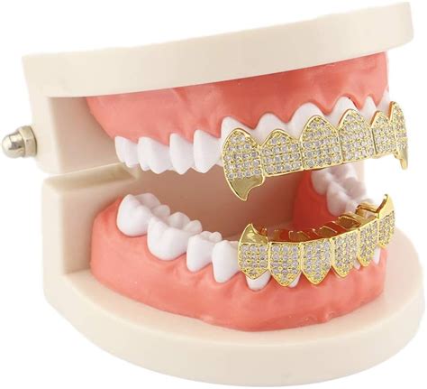 K Gold Plated Hip Hop Teeth Grillz Caps Iced Out Cz Top And Bottom