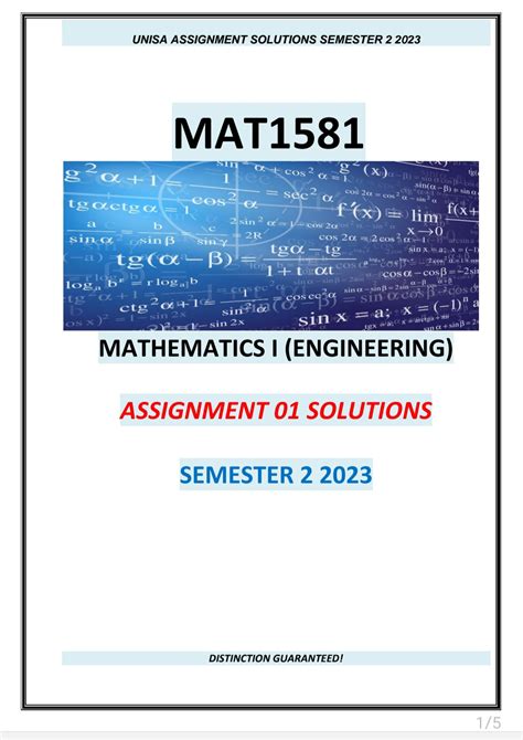 MAT1581 ASSIGNMENT 01 MEMO SEMESTER 2 2023 StudyPass