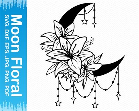 Floral Moon Svg Crescent Moon Svg Boho Svg Flower Moon Svg Etsy Canada