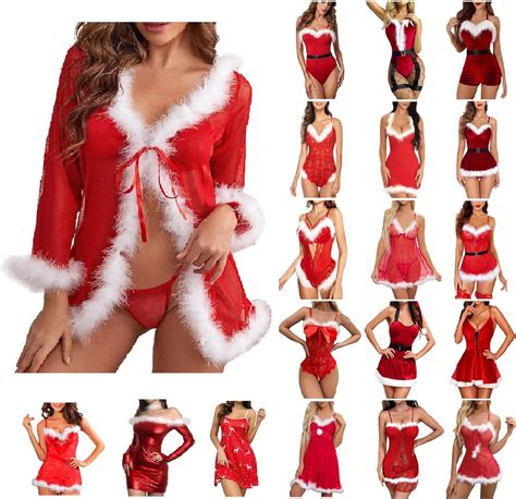 Amazon Women Christmas Lingerie Set Sexy Costume Santa Red Dress