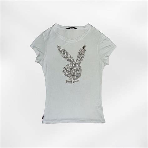 Playboy Women S White And Gold T Shirt Depop