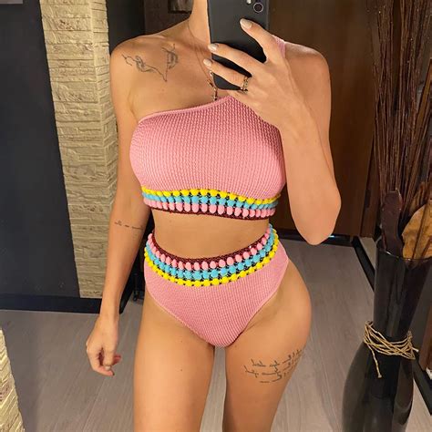 Sexy Wrinkled One Shoulder Female Swimsuit High Waist Bikini Women