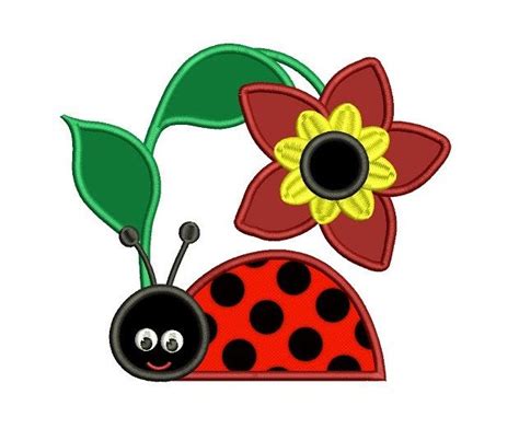 Ladybug With Big Flower Applique Machine Embroidery Digitized Design