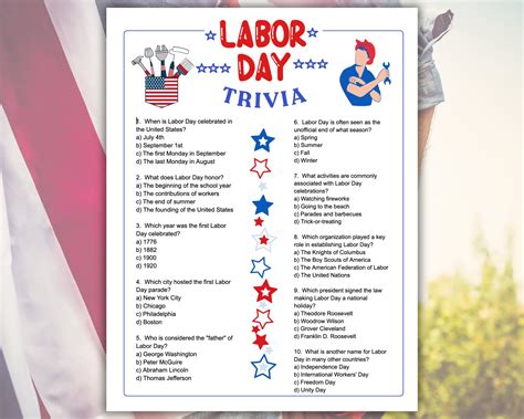 Labor Day Trivia Game Labor Day Activity End Of Summer Game Labor