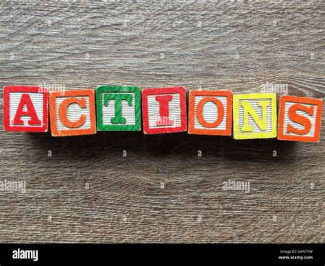 Actions Word Made With Toy Wood Blocks Letters Stock Photo Alamy