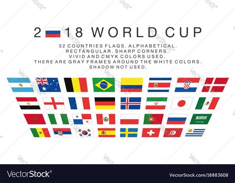 Rectangular Flags Of 2018 World Cup Countries Vector Image