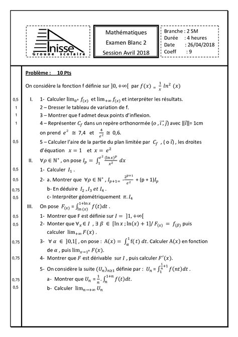 Devoir 2 Modèle 1 Mathématiques 2 Bac Sm Semestre 2 Alloschool