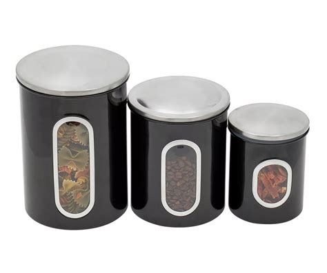 Home Basics Black Metal 3-Pc. Windowed Canisters With Lids | Big Lots