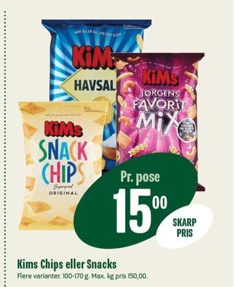 Kims Chips eller Snacks tilbud hos Min Købmand