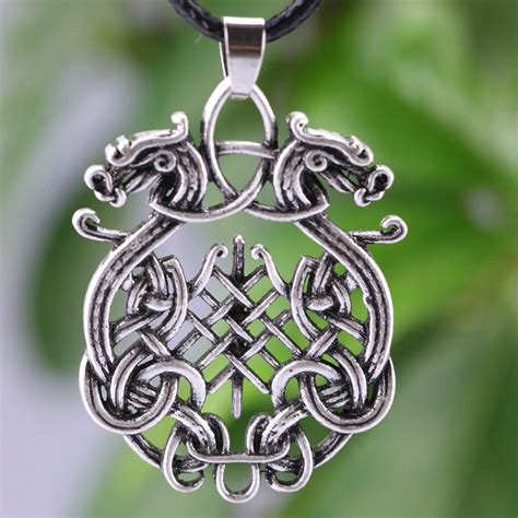 Langhong 10pcs Viking Amulet Pendant Necklace Large Double Dragon