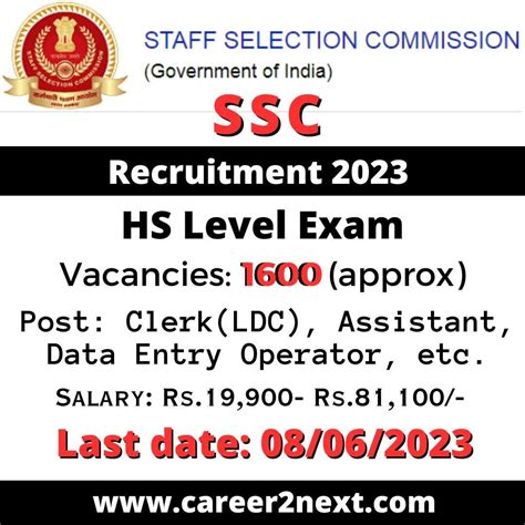 Ssc Chsl Recruitment Hs Level Exam Posts Career Next