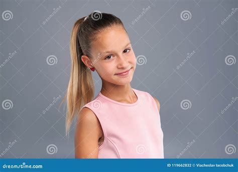 Close Up Of A Pretty Teenage Girl With Ponytail Stock Photo Image Of