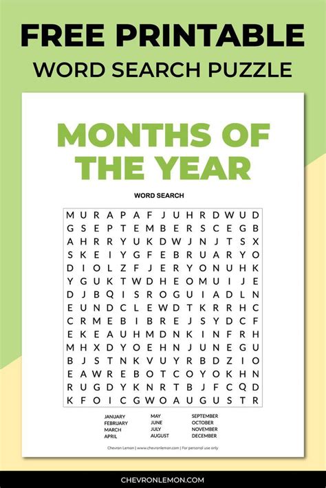 Free Printable Months Of The Year Word Search Puzzle Months In A Year