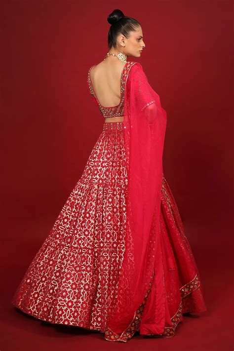 Buy Fuchsia Banarasi Chanderi Woven Geometric And Floral Tiered Bridal