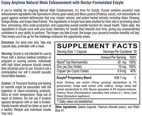 Buy Vianda Enzyte Natural Male Enhancement Supplement 30 Capsules