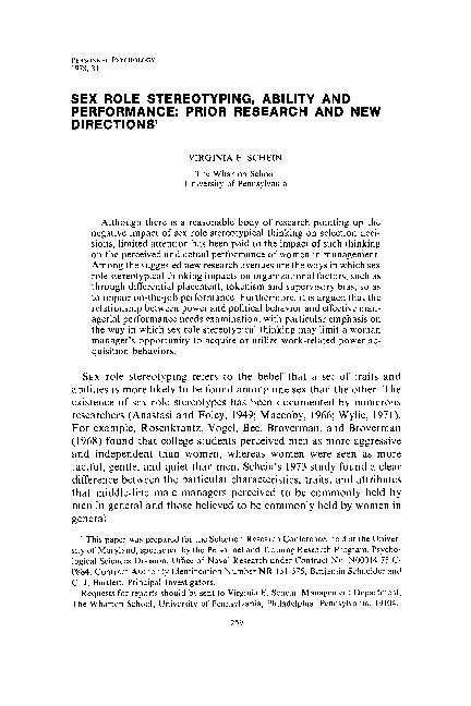 Pdf Sex Role Stereotyping Ability And Performance Prior Research