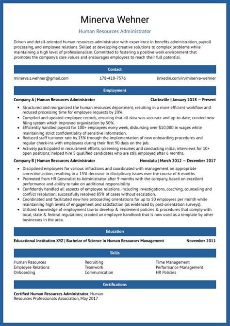 Human Resources Administrator Resume CV Example And Writing Guide