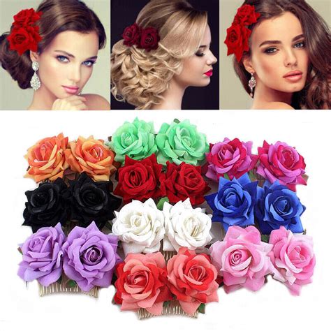 Damen Boho Rose Blume Haarkamm Haarnadel Clip Hochzeit Braut Haar