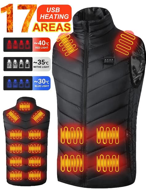 17 9 Gebieden Verwarmd Vest Mannen Elektrische Verwarming Vest Usb