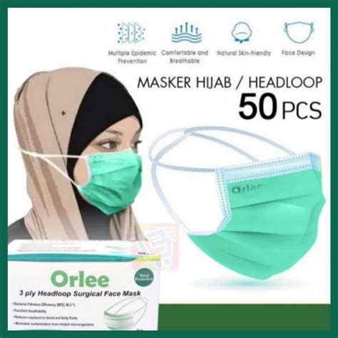 Jual Masker Bedah Medis Headloop Hijab Ply Ply Lapis Orlee Surgical