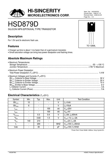 HSD879D Hi Sincerity Mocroelectronics TRANSISTOR Hoja De Datos Ficha