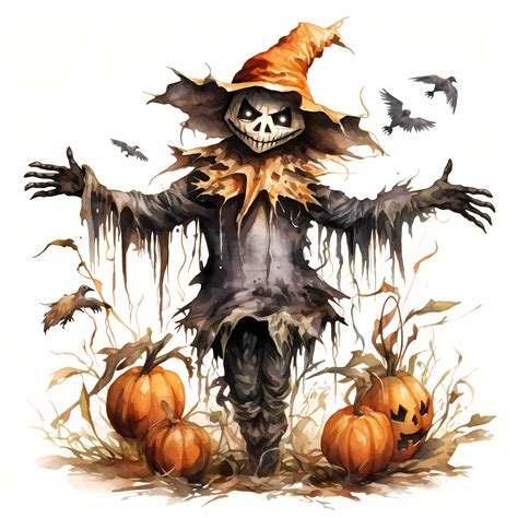 Halloween Spooky Scarecrow Watercolor Clipart Bundle, Halloween Spooky Scarecrow Illustrations ...