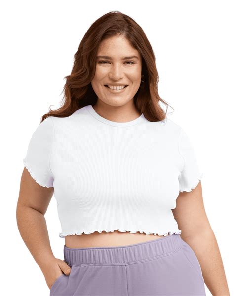 Hanes Originals Womens Rib Cropped Plus Sizes T Shirt