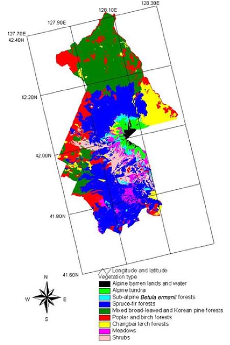 Vegetation map of the Changbai Mountain Nature Reserve in 1995 ...