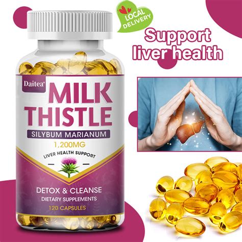 Daitea 1200mg Milk Thistle Extract Supplement Liver Detox Liver Cleanse Capsules Help Improve