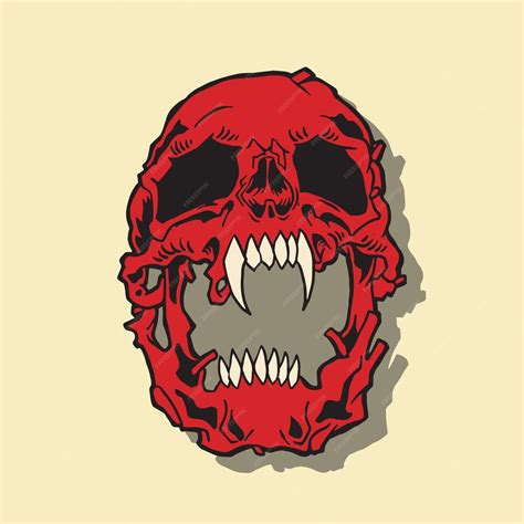 Premium Vector Red Skull With Sharp Canines