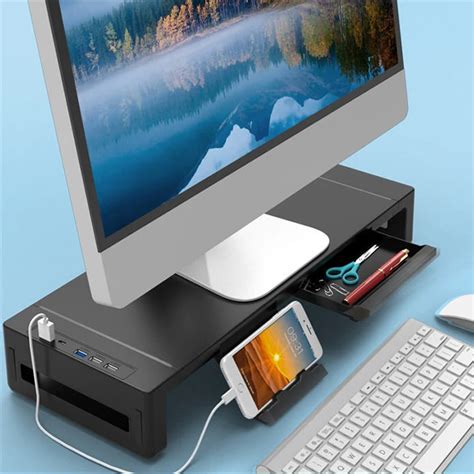 Desktop Monitor Stand With Drawer Heightened Usb3 0 Memory Lantern Multi Function Bracket