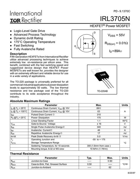 Original Mosfet L3705N L3705 3705 55V 75A TO-220 New | PDF