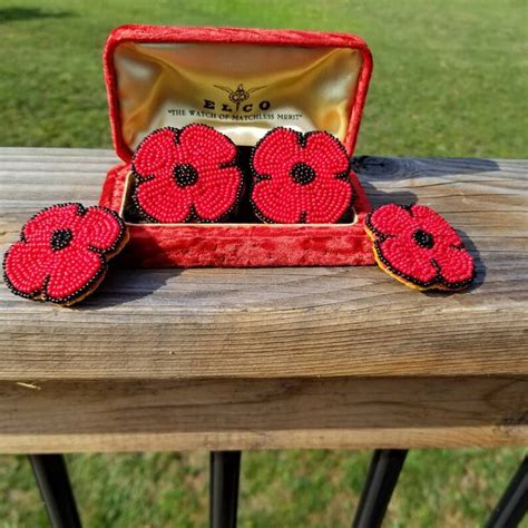 Canadian Hand Beaded Poppy Brooch Pin | Etsy