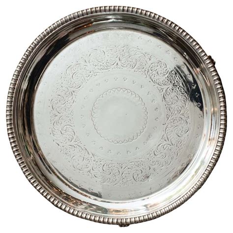 Large Antique Rectangular Footed Silver Plated Serving Tray At 1stdibs