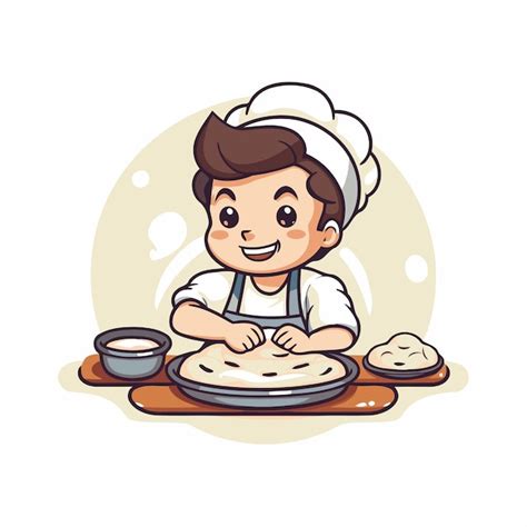 El cocinero de dibujos animados cocinando pizza Ilustración vectorial