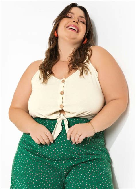 Blusa de Alças Areia Botões Plus Size Marguerite