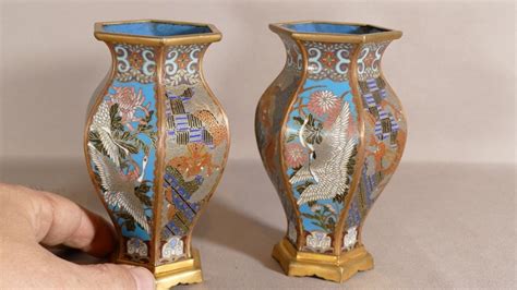 Proantic Paire De Petits Vases Japonais En Bronze Cloisonn D Co