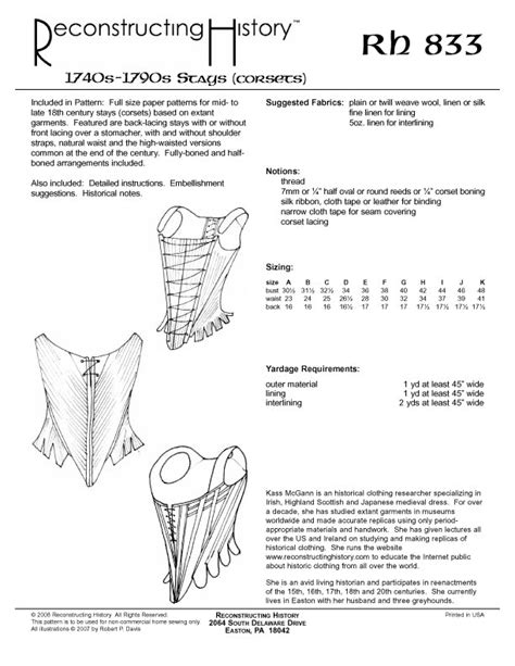 Rh833 — 1740s 1790s Stays Or Corset Sewing Pattern Reconstructing History