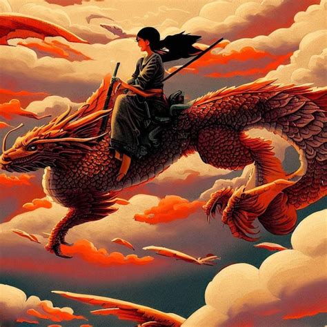 Premium Ai Image A Woman Riding A Dragon With A Sword On Her Back