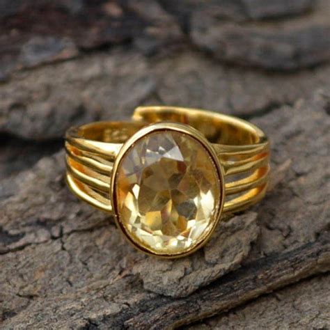 Natural Citrine Gemstone Ring Sterling Silver Yellow Gold Etsy