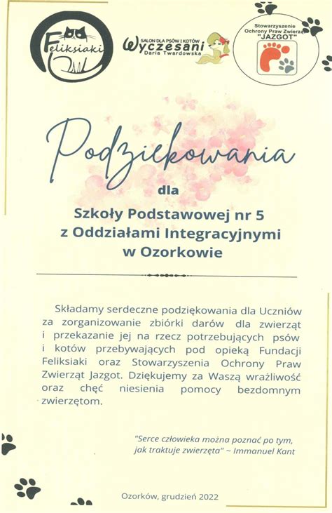 Podzi Kowania Szko A Podstawowa Nr Z Oddzia Ami Integracyjnymi W