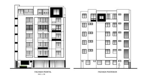 6 Storey Apartment Building Front And Rear Elevation Design Dwg File