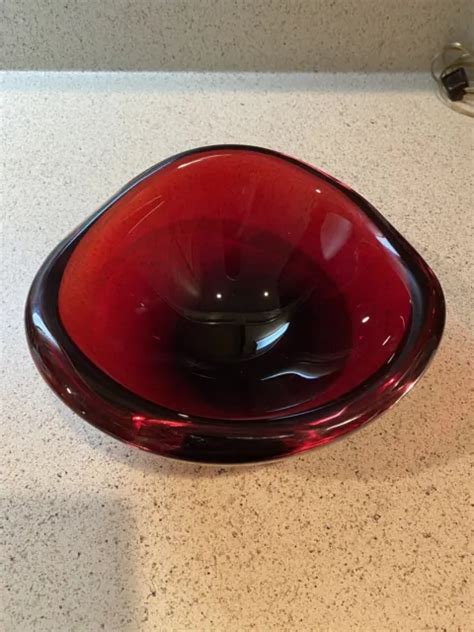 Sven Palmqvist For Orrefors Deep Red Glass Selena Bowl Swedish Signed