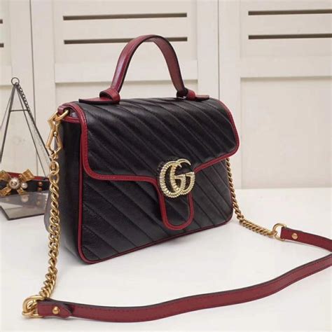 Gucci Gg Women Gg Marmont Small Top Handle Bag In Black Diagonal Matelassé Leather Lulux