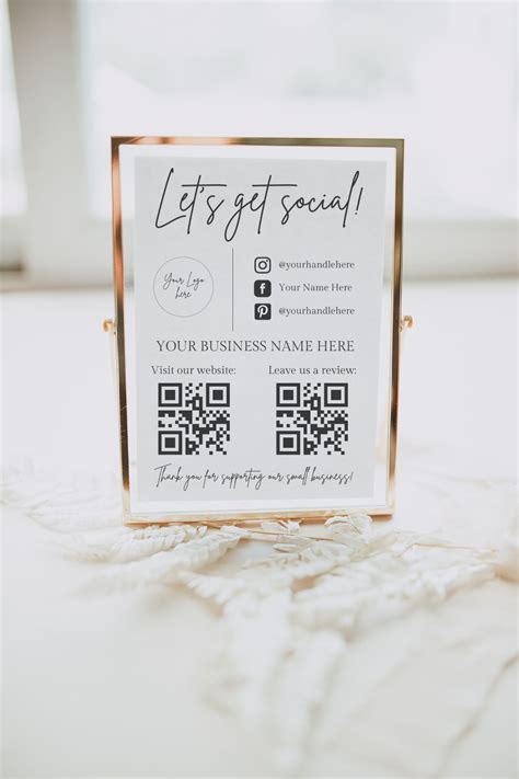 Social Media Sign Template Qr Code Sign Editable Small Etsy Australia