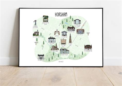 Horsham Map Print Map Of Horsham Illustrated Map Of Etsy