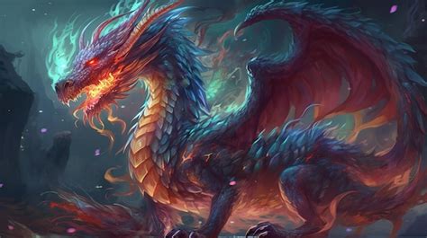 Premium Photo A Blue Dragon With Red And Orange Flames