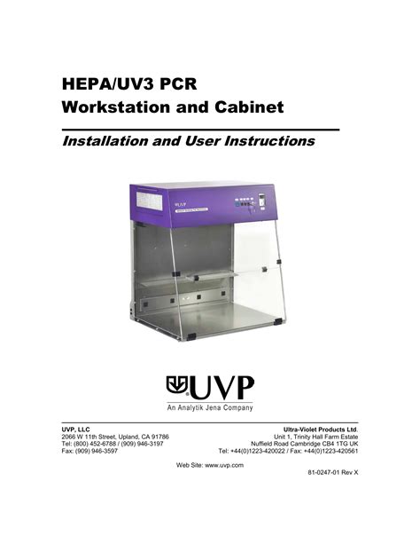 UVP HEPA UV3 PCR Workstation And Cabinet Owner Manual Manualzz