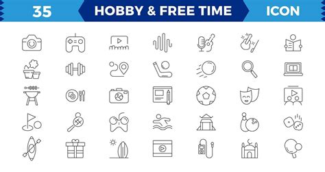 Hobby And Free Time Thin Line Icons Set Pixel Perfect Icon 44229200