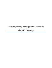 Contemporary Management Issues In The St Century Docx Contemporary